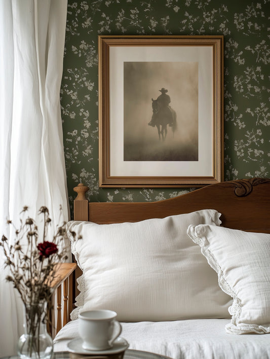 Lone Rider Through Morning Mist