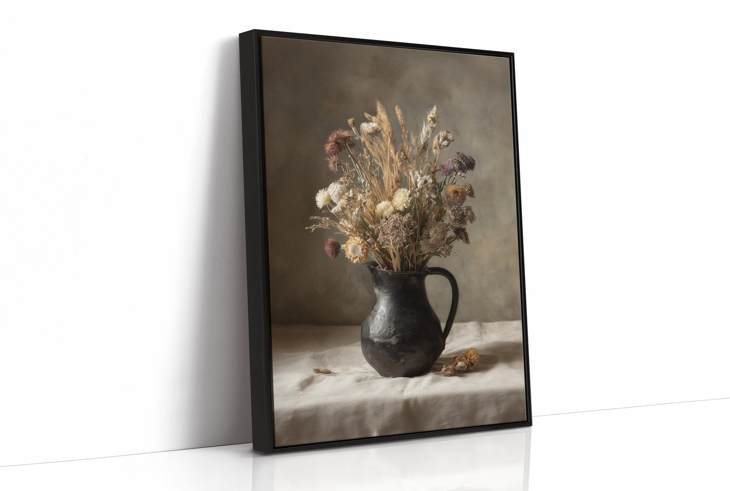 Dried Blooms In Earthen Pitcher