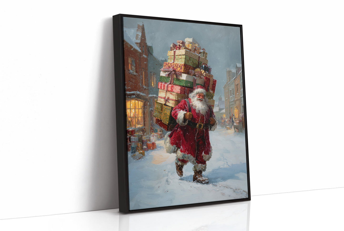 Gifts Tower Above Snowy Streets