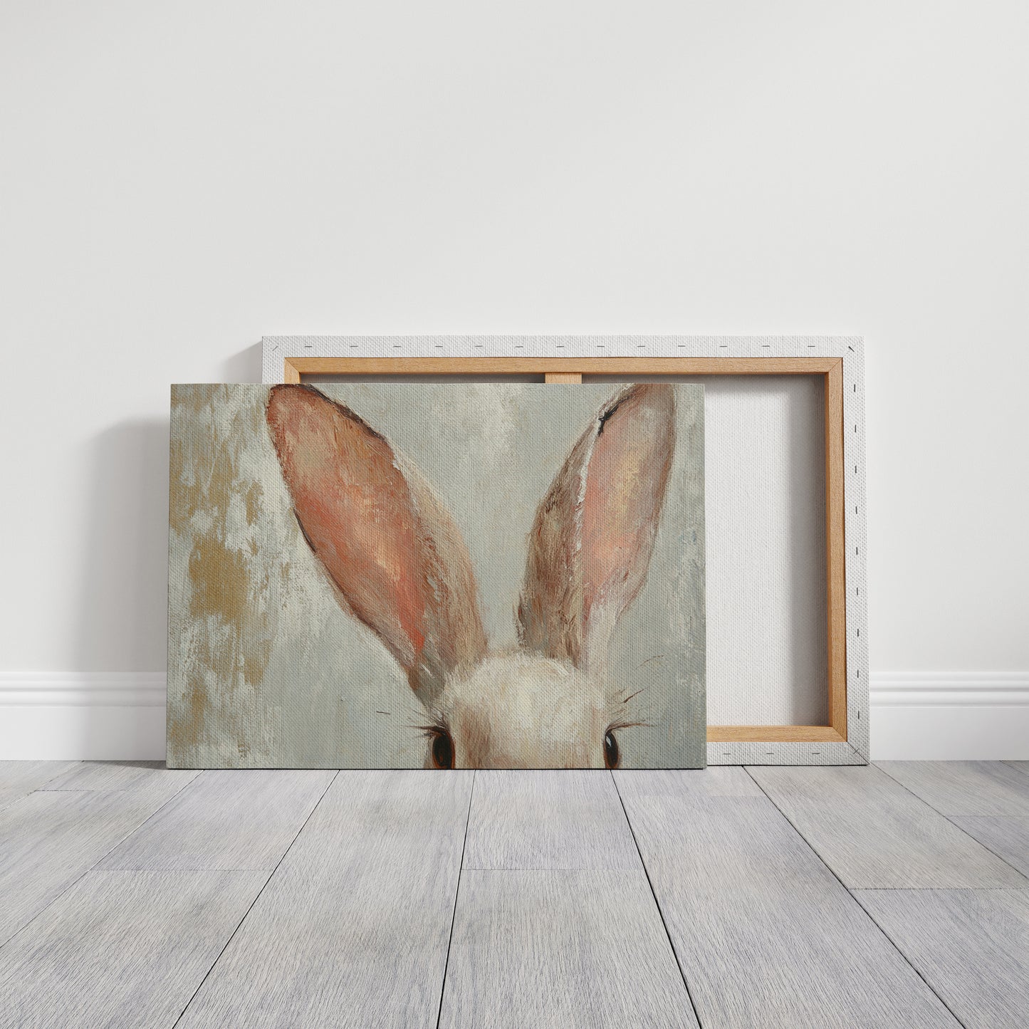 Whimsical Bunny Ears – Soft Neutral Textured Rabbit Art Print