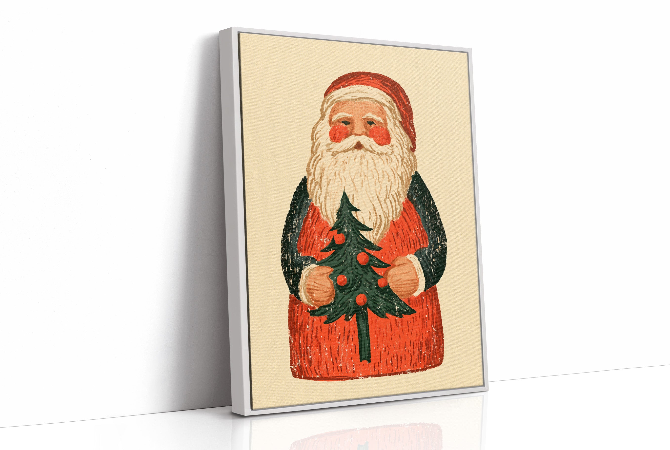 Folk Carved Santa & Tree