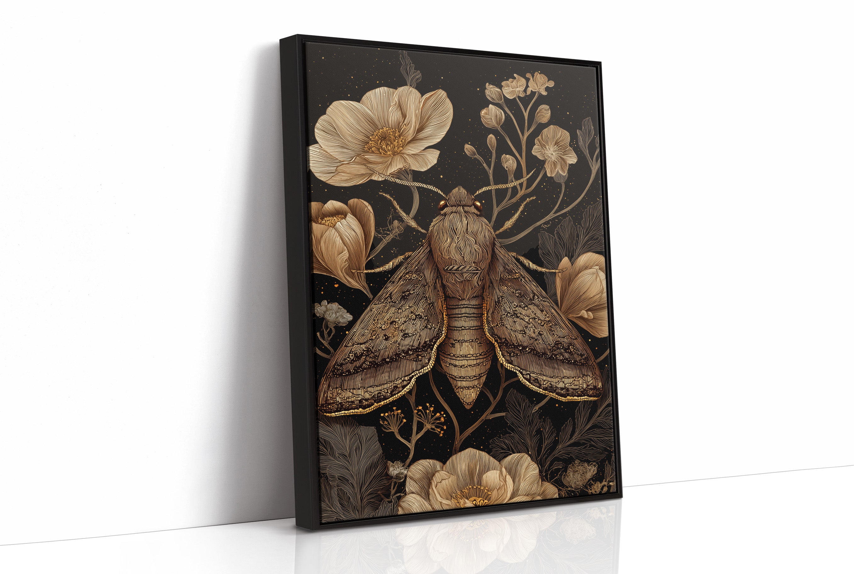 Midnight Moth Among Golden Blooms