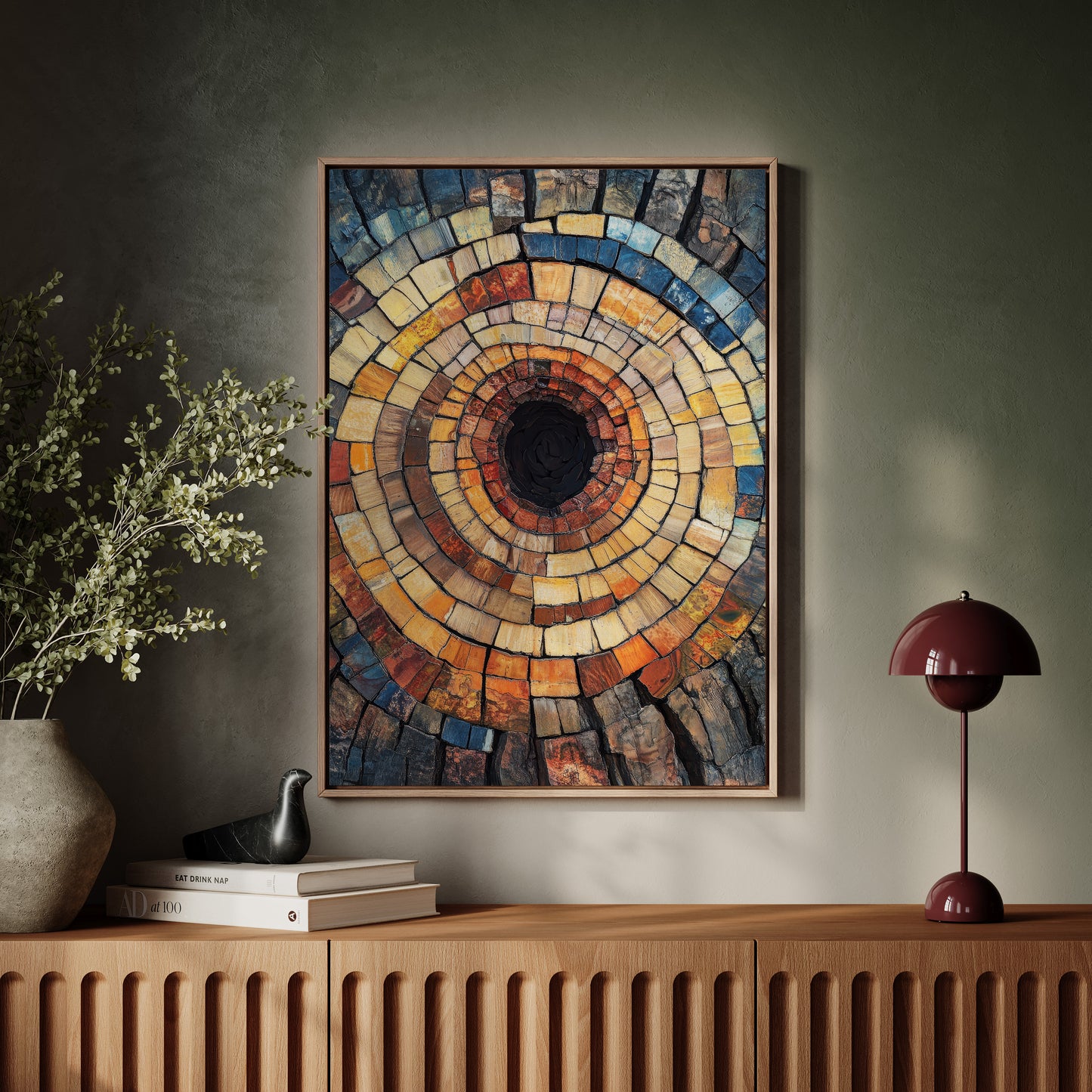 Petrified Wood Spiral – Rustic Earth-Toned Abstract Wall Art