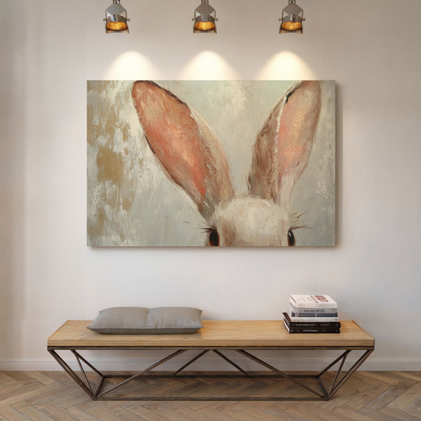 Whimsical Bunny Ears – Soft Neutral Textured Rabbit Art Print