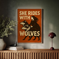 She Rides With Wolves Rustic Art Print
