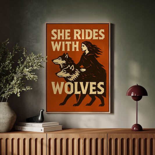 She Rides With Wolves Rustic Art Print