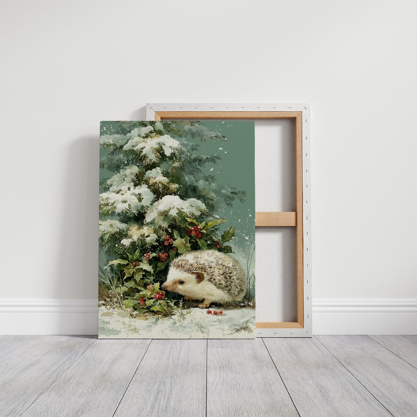 Hedgehog Beneath Snowy Pine