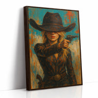 Western Grit: Cowgirl With Revolver Canvas Art