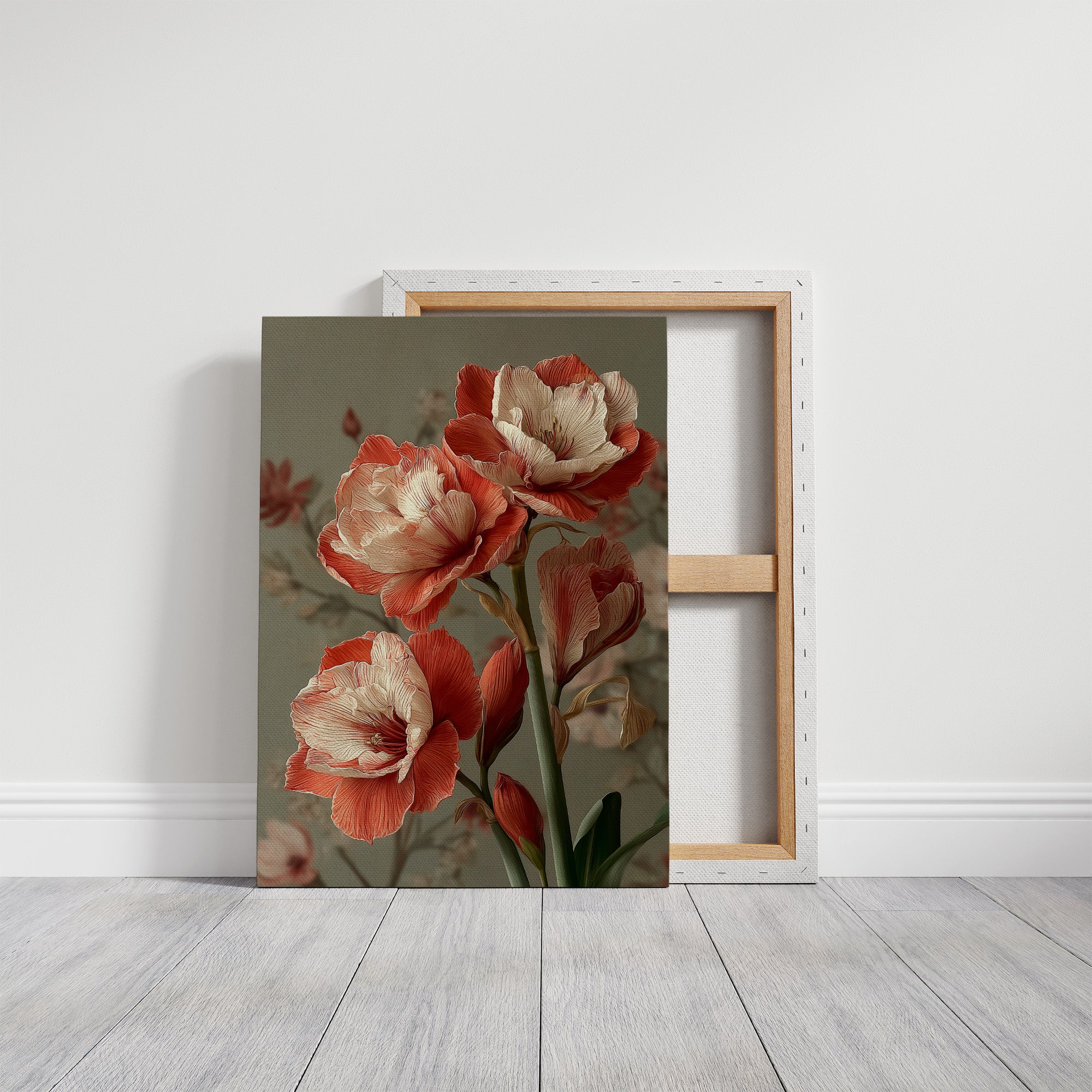 Amaryllis in Coral and Cream
