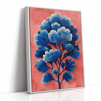 Blue Blooms on a Coral Wall