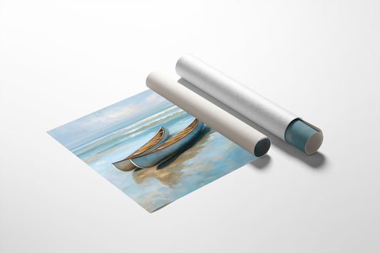 Canoes Rest On Azure Shores