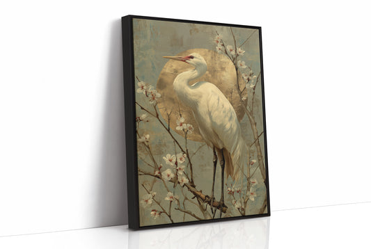 Heron Stands Where Blossoms Linger