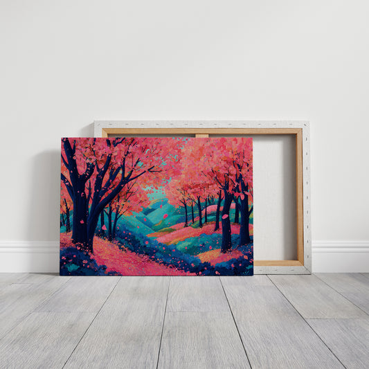 Cherry Blossoms Dance Above Turquoise Hills