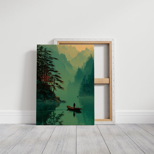 Lone Boatman Seeks Emerald Waters