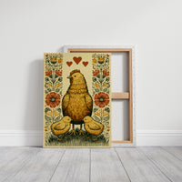 Mother Hen and Chicks — Poppy Border Folk Art Print