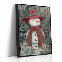 Winter Garden Snowman Wears Red