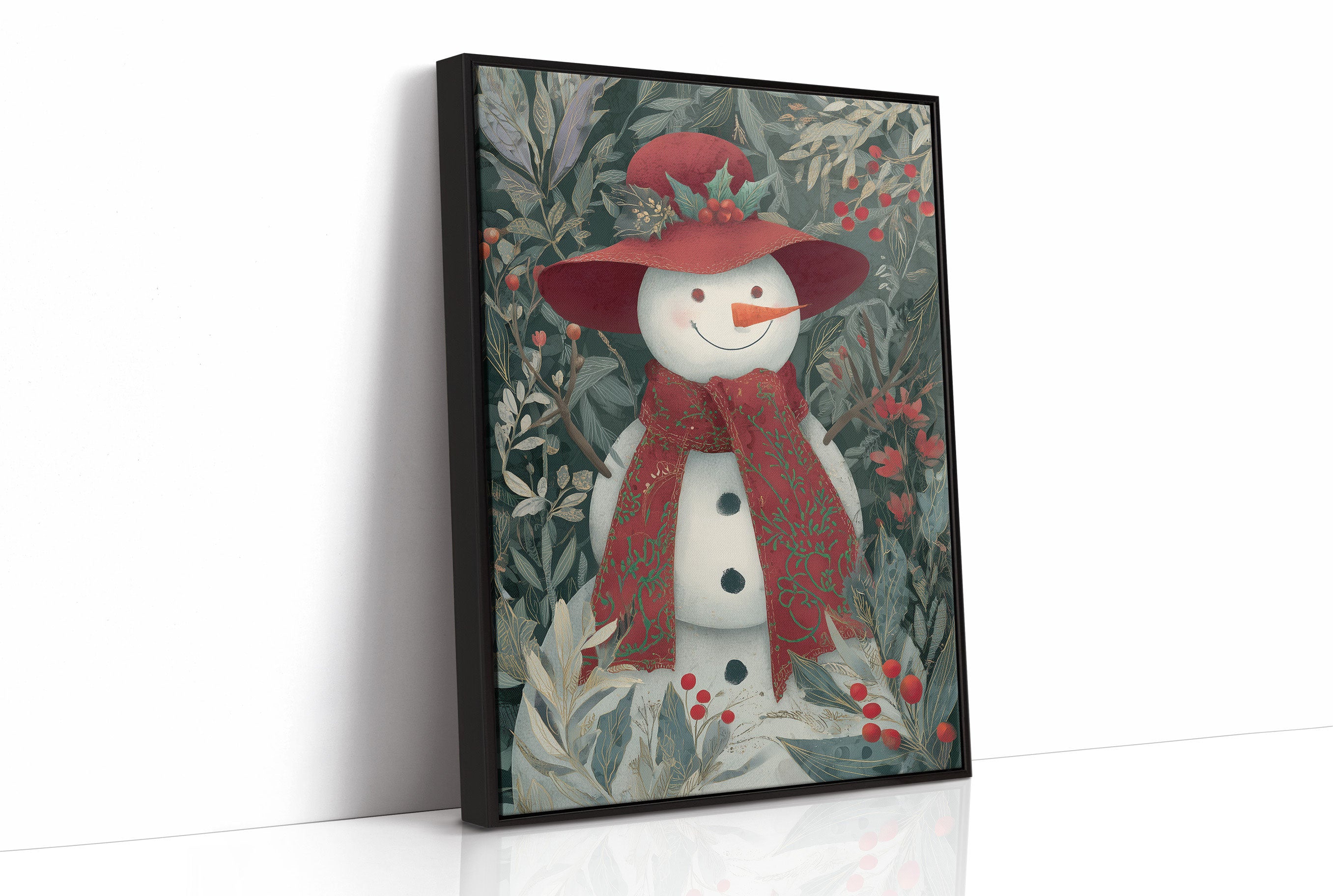 Winter Garden Snowman Wears Red