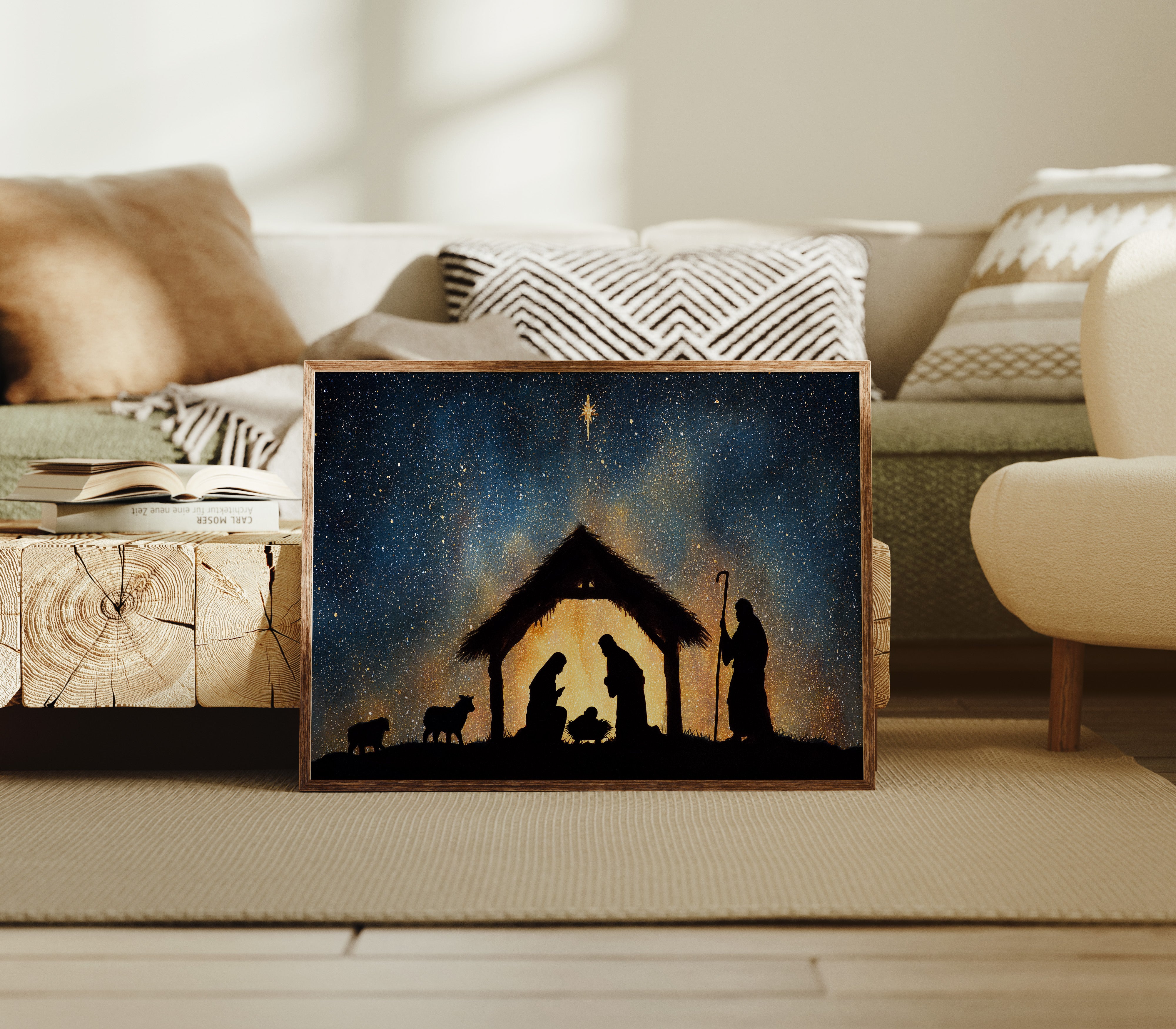 Starlit Manger Under Bethlehem Sky