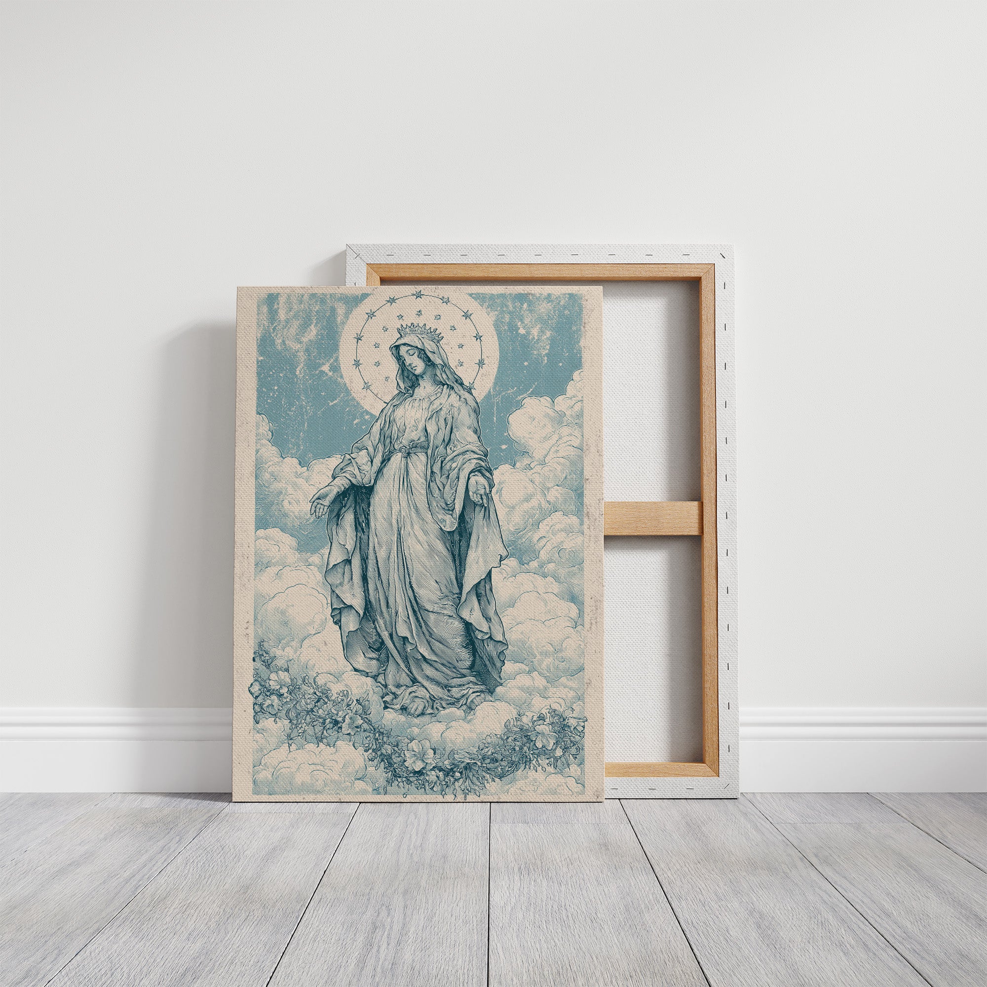 Our Lady of the Clouds — Vintage Blue Engraving Print