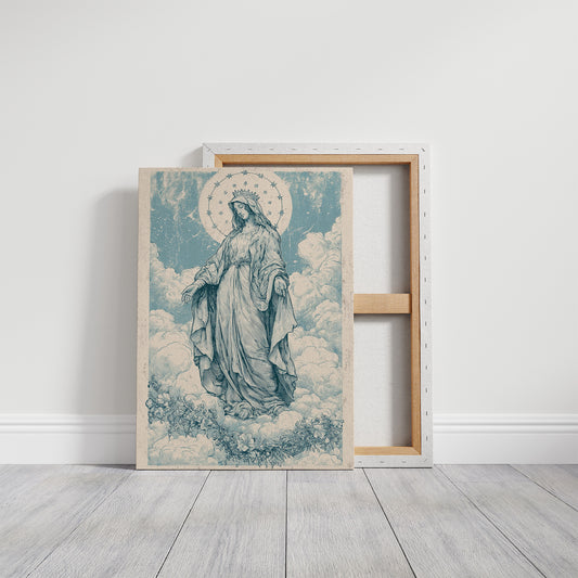 Our Lady of the Clouds — Vintage Blue Engraving Print