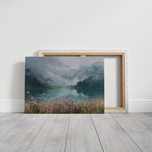 Alpine Wildflowers Meet Misty Waters