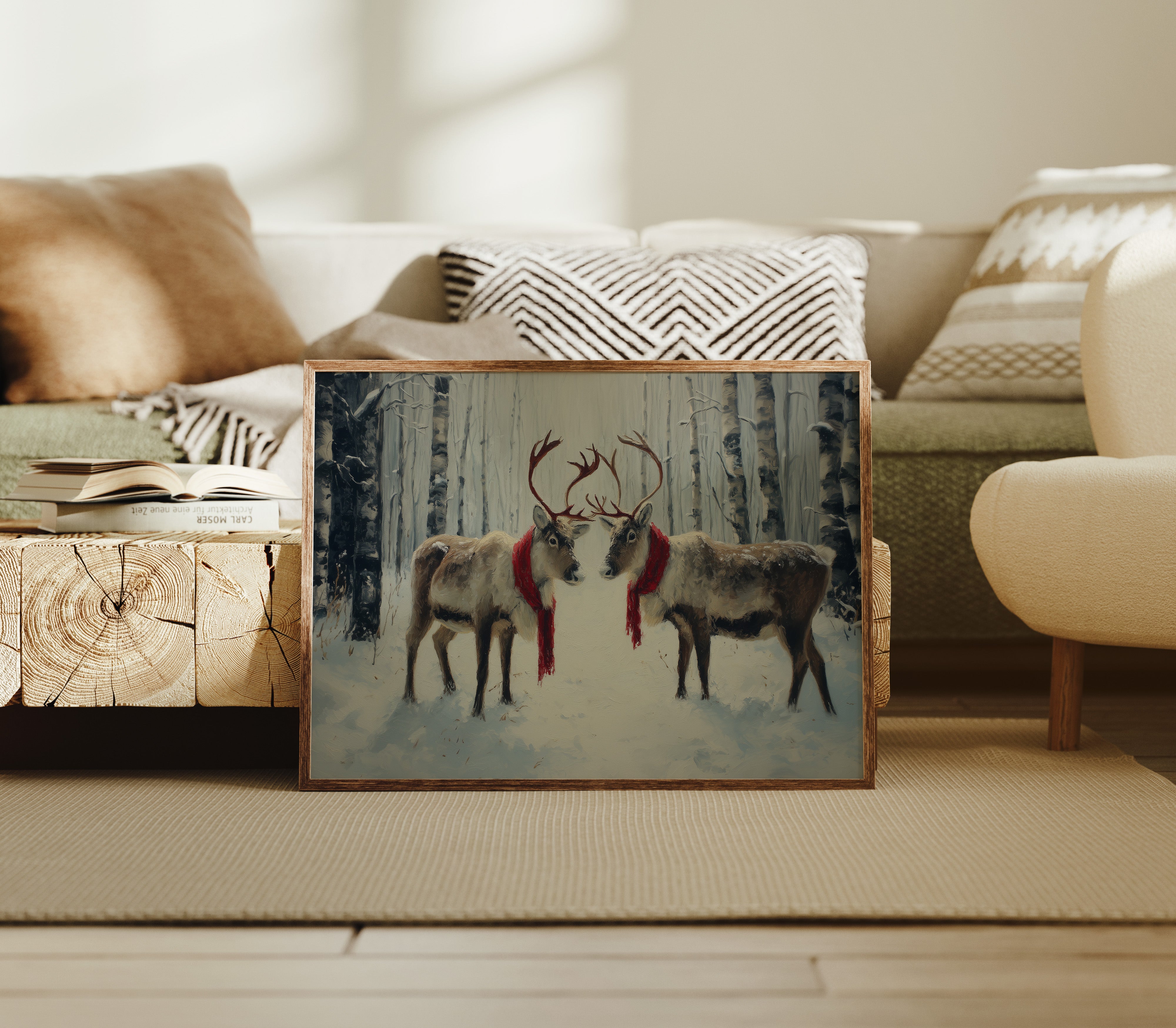 Winter Reindeer Share Crimson Scarves