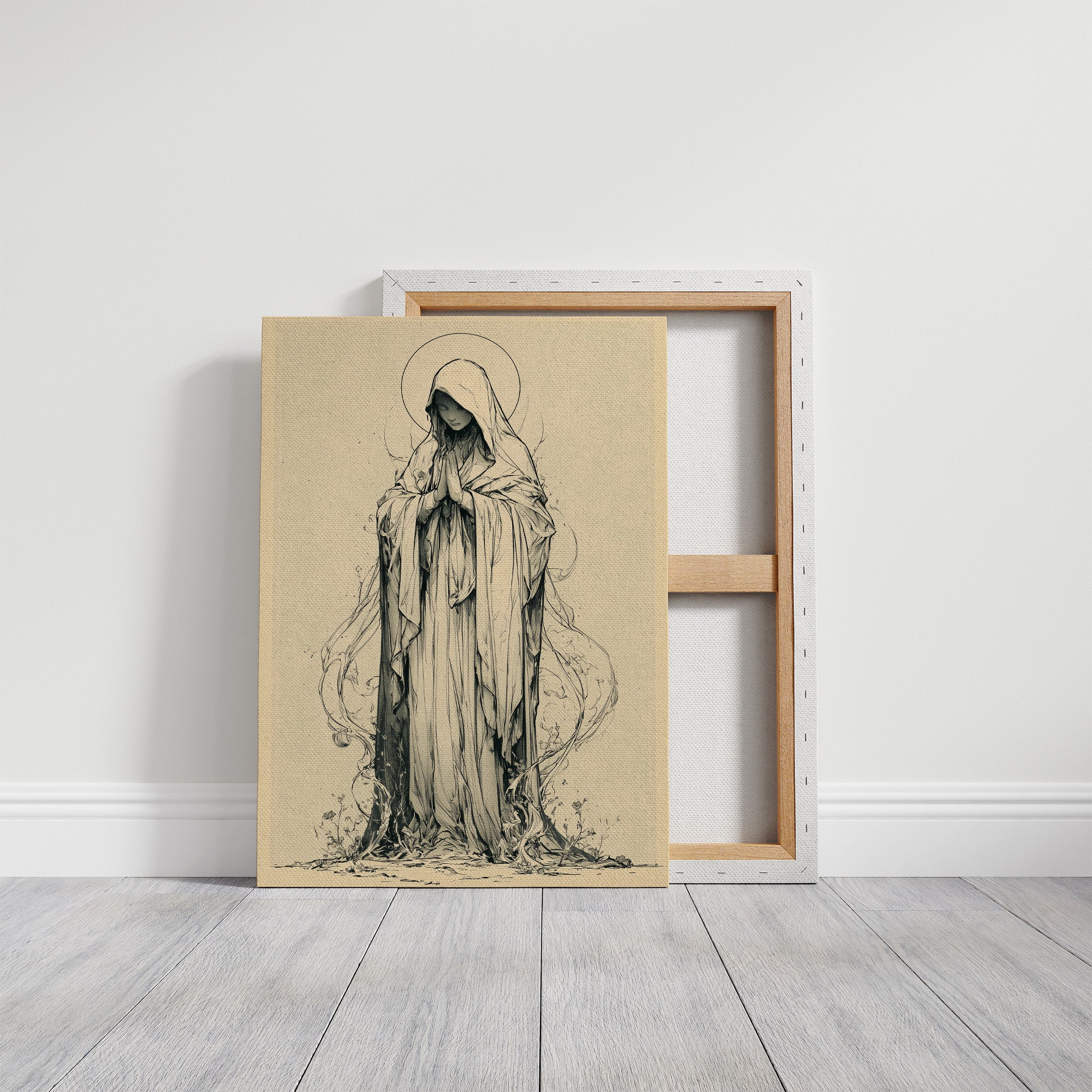 Madonna in Vines — Fluid Ink Devotional Drawing