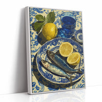 Sardines and Lemon on Blue Delft