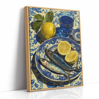 Sardines and Lemon on Blue Delft