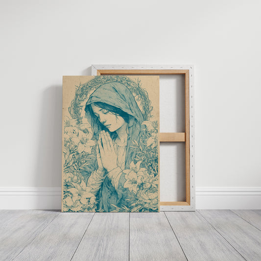 Madonna in Lilies — Teal Wash Devotional Portrait