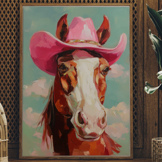 Pink Cowgirl Rides Through Turquoise Skies