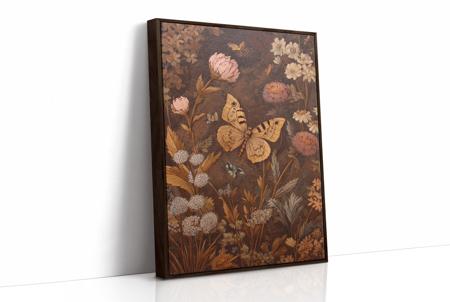 Golden Moths Among Vintage Blooms