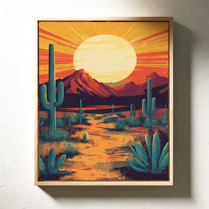 Golden Desert Sunset – Southwestern Cactus Wall Art