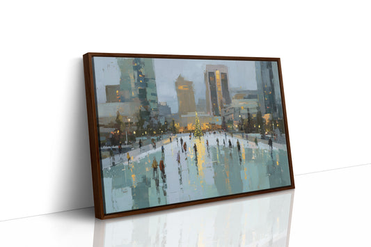 Metropolitan Frost: Holiday Skaters Beneath City Lights