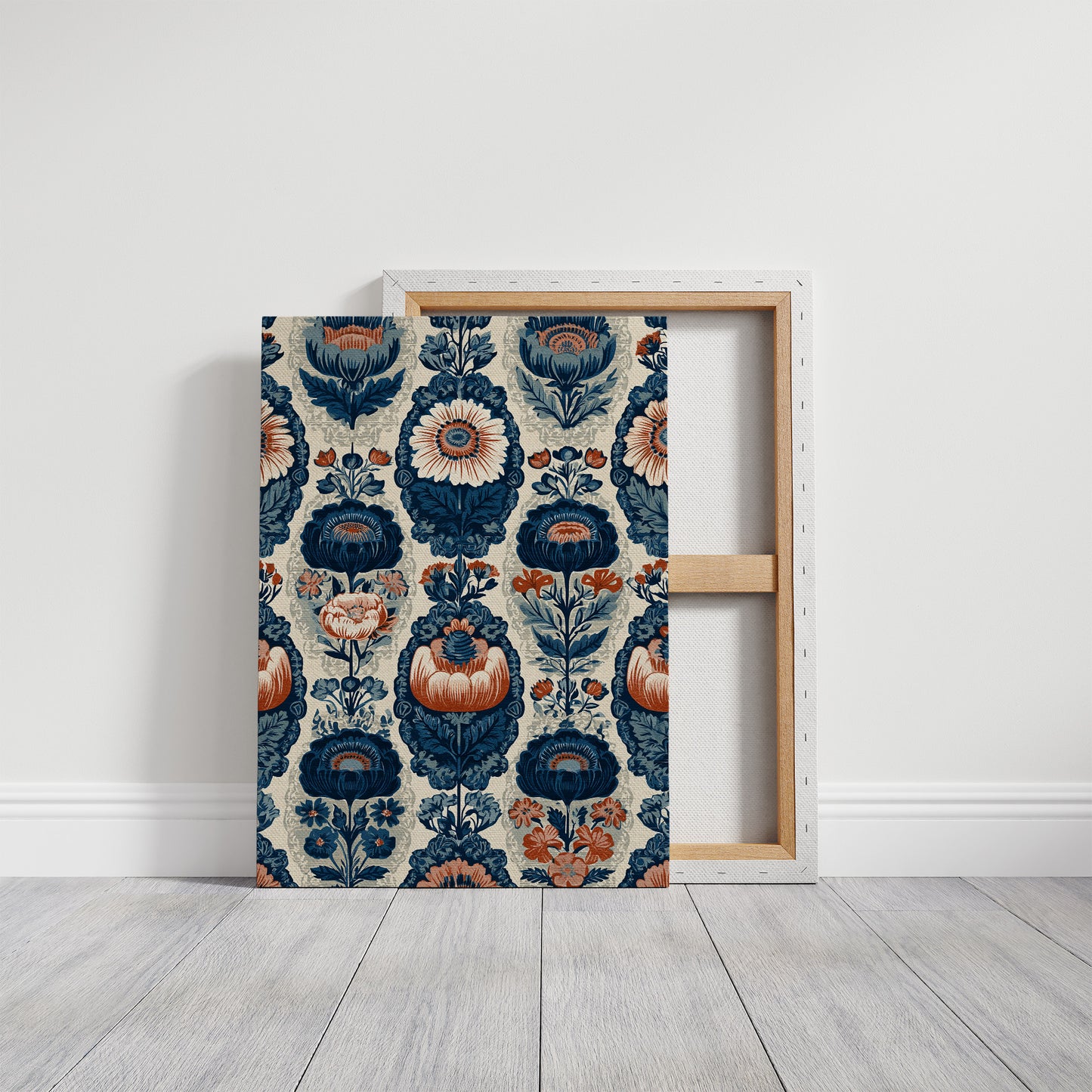 Navy Damask: A Jacobean Floral Repeat