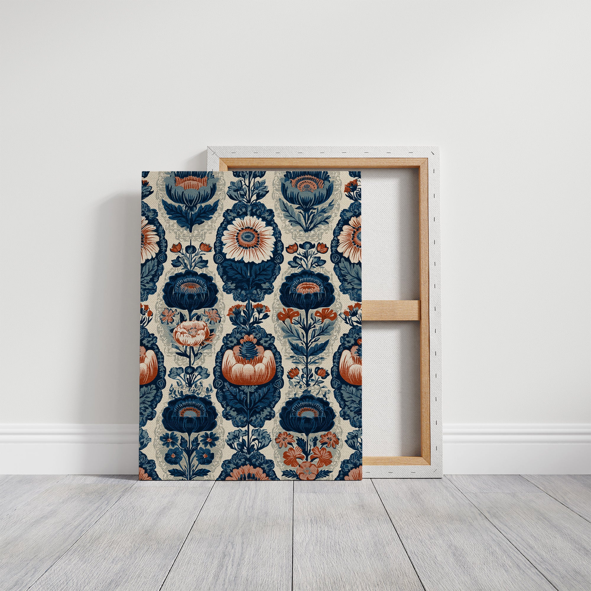Navy Damask: A Jacobean Floral Repeat