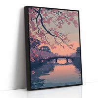 Cherry Blossoms Frame the Evening Bridge