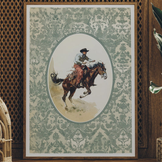 Sage Damask Frames Wild Bronco