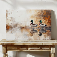 Autumn Pond Mirrors Twin Mallards