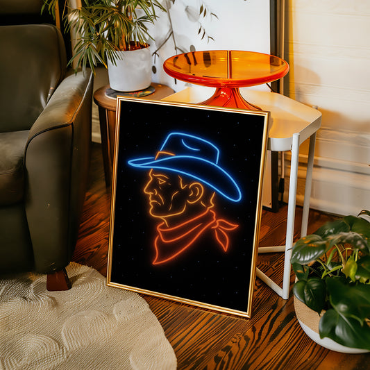 Neon Cowboy in the Starry Night