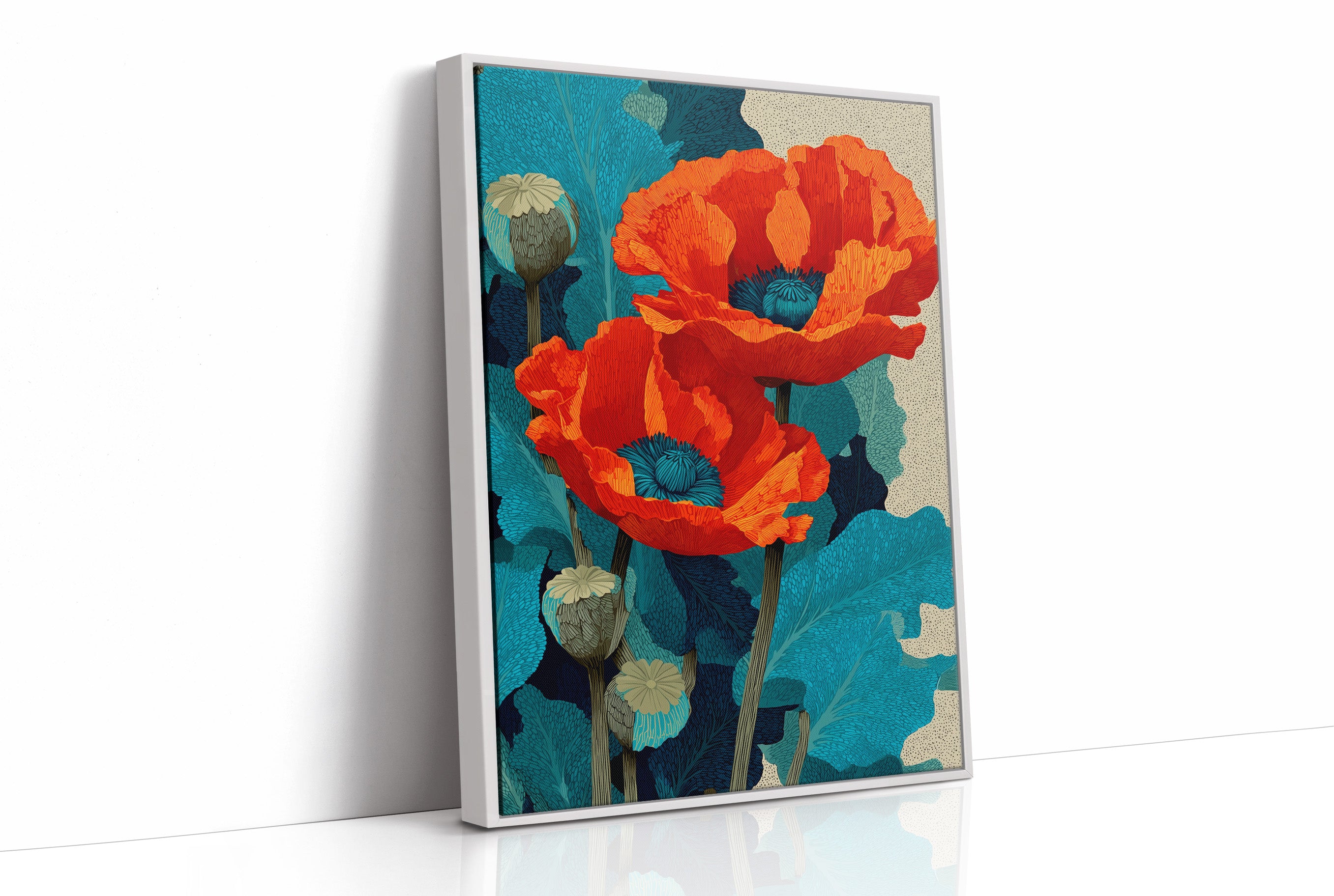 Poppies on Teal and Dust