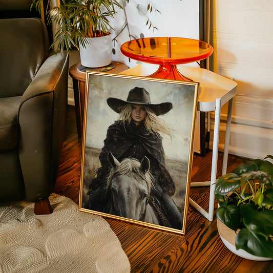 Rider in Black on White Horse