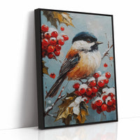 Winter Songbird Among Holly Berries