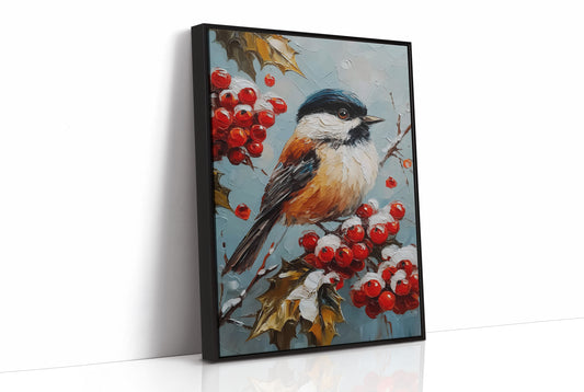 Winter Songbird Among Holly Berries
