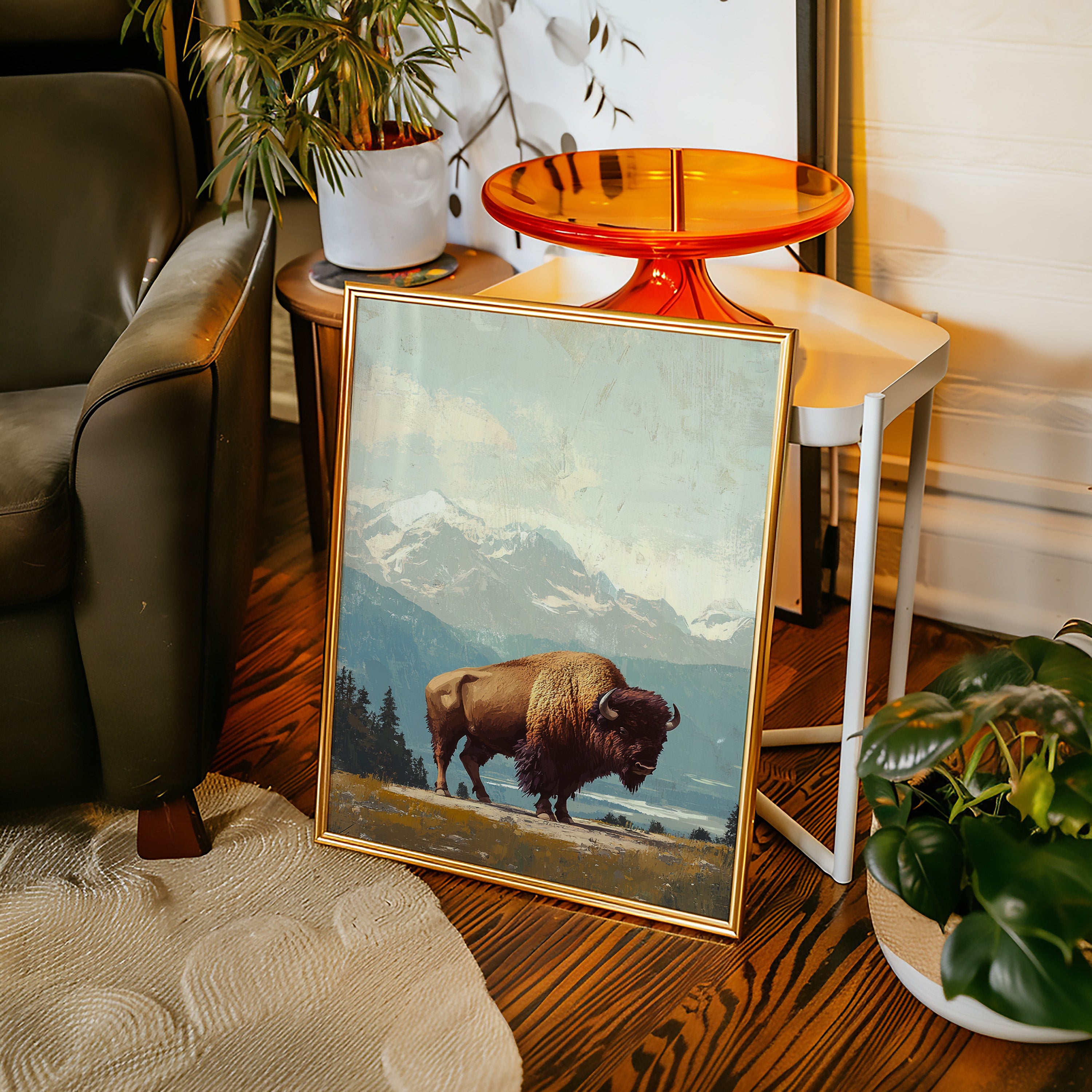 Bison Beneath the Mountain Sky