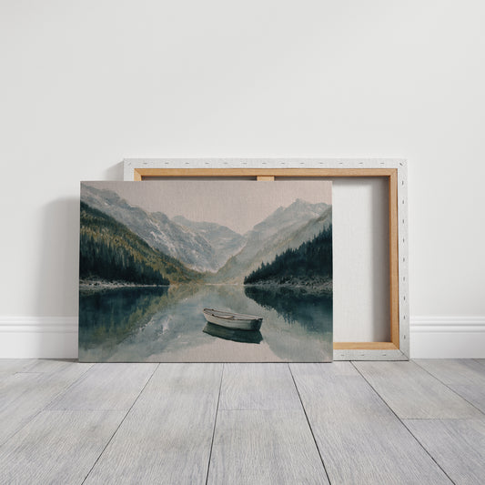 Lone Boat Mirrors Mountain Peace