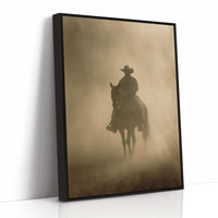 Lone Rider Through Morning Mist