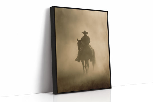 Lone Rider Through Morning Mist