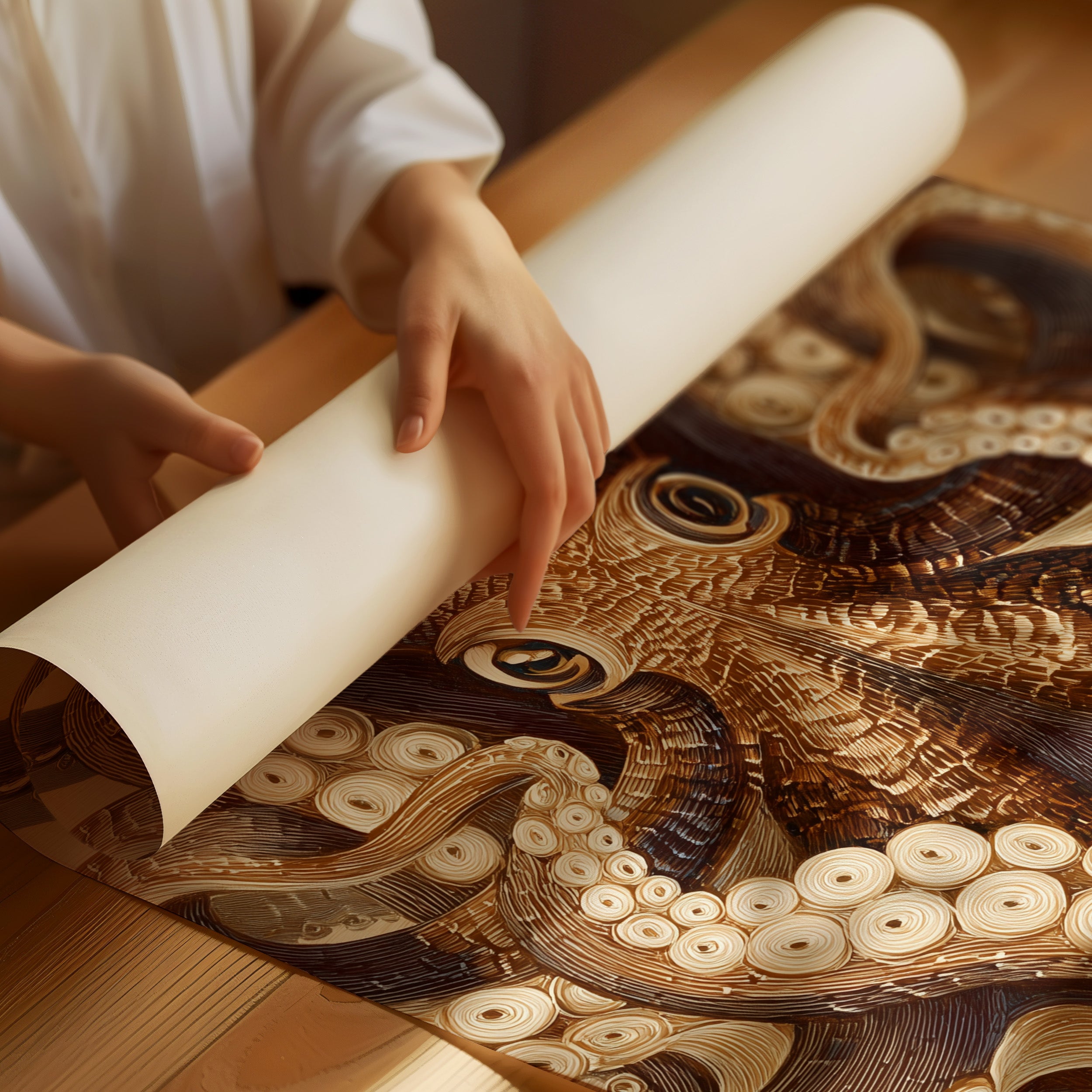 Tentacles Embrace Sepia Shadows