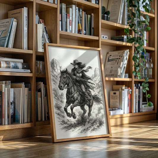 Grit & Dust – Cowgirl Outlaw Western Sketch Print